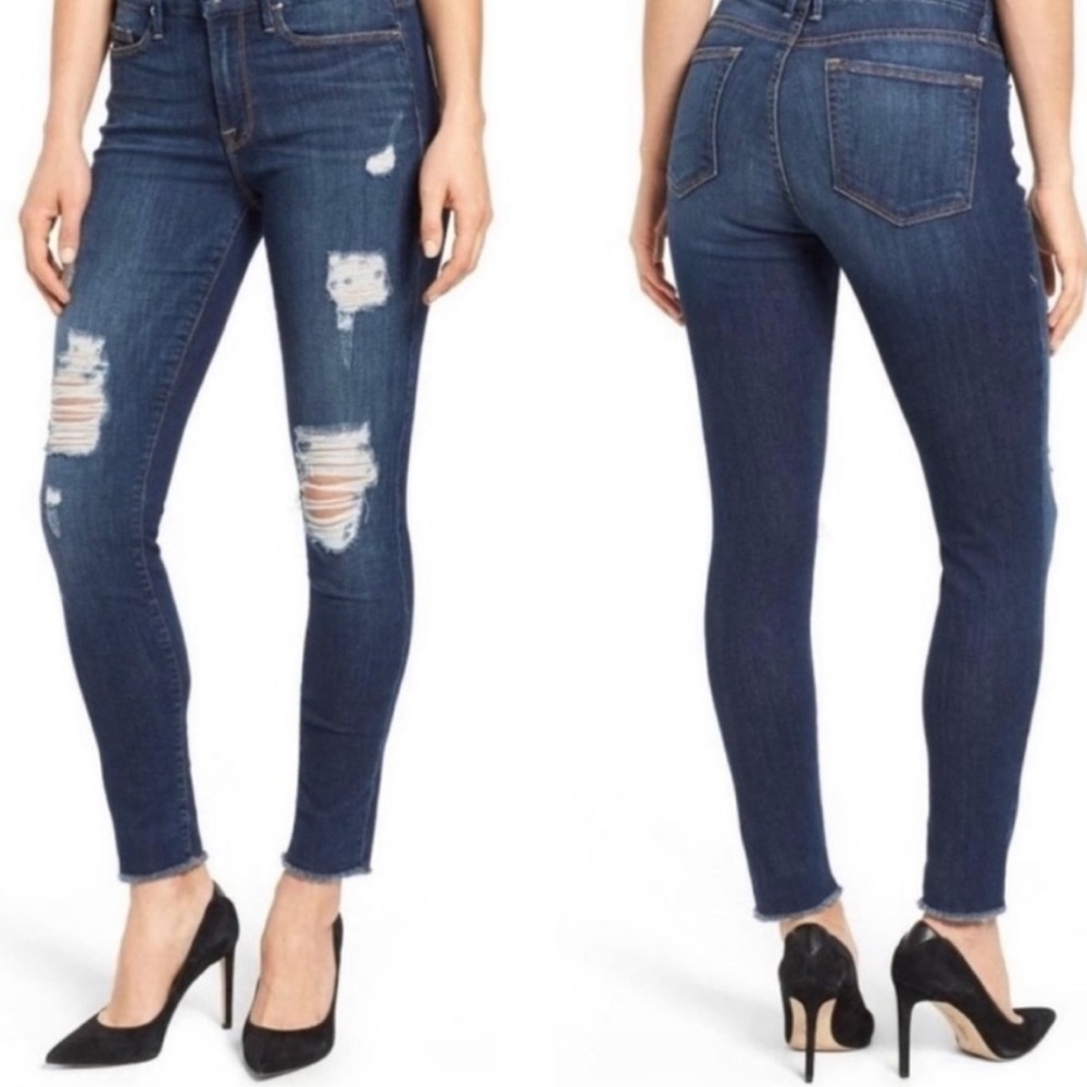 GOOD AMERICAN Good Legs Distressed Dark
Wash High Rise Skinny Jean Size 4/27
